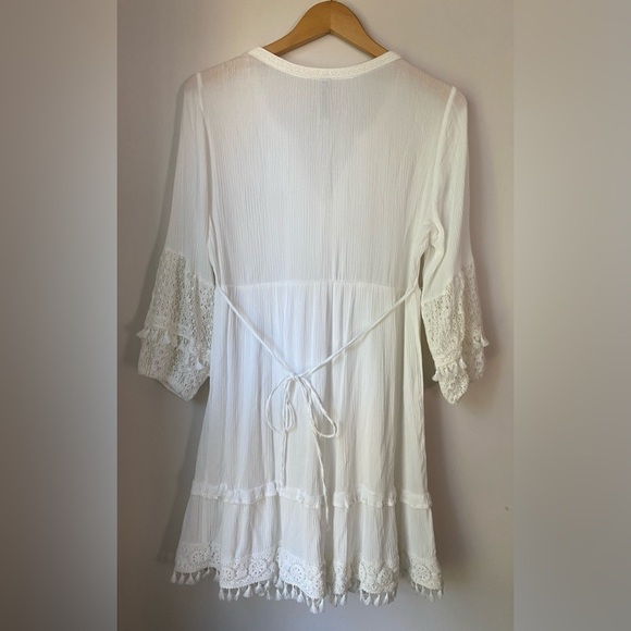 American Rag White Lace Detail, Billow Sleeves Boho Dress Size Medium - Picture 2 of 15